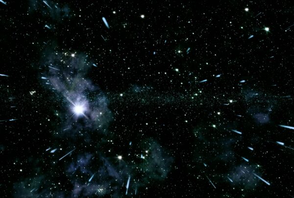 A breathtaking 4K looping video of a starry sky with a stellar explosion, surrounded by nebulae and moving cosmic particles.