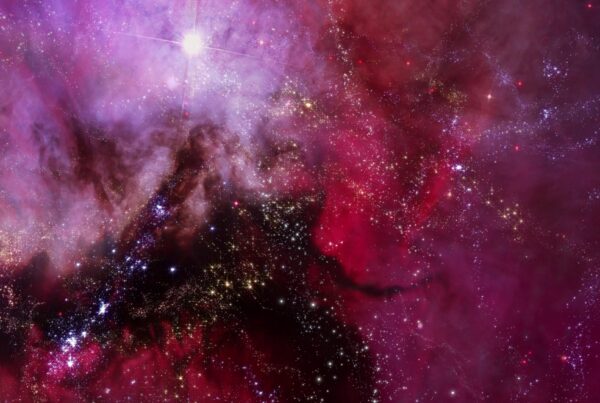 A breathtaking 4K video loop of glowing purple-red nebulas filled with sparkling stars set against dark space.