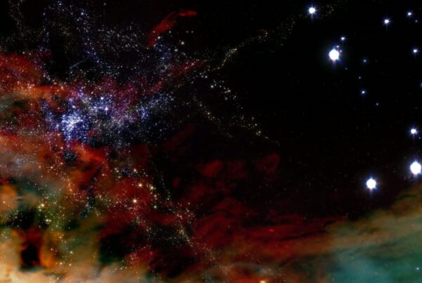 Dazzling cosmic animation loop showcasing a vibrant nebula with scattered stars against a dark celestial background, showing the breathtaking beauty of deep space travel.