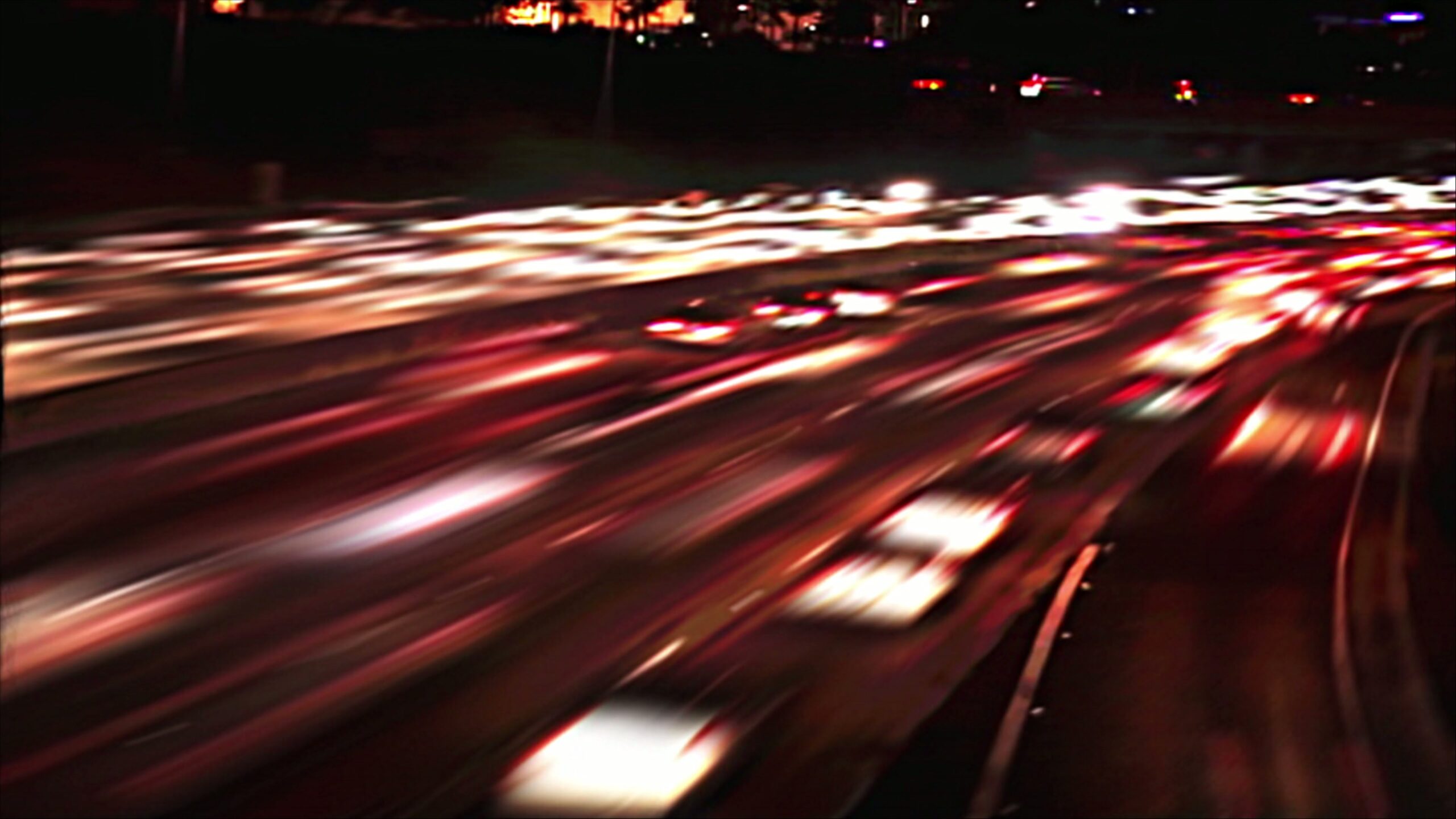 Nighttime Highway Traffic Light Trails 4K Loop