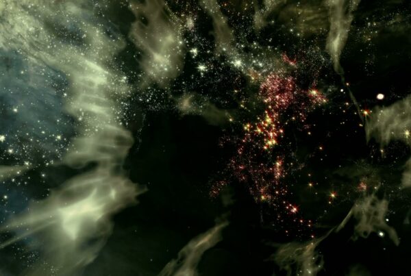 Mesmerizing view of a space journey featuring swirling nebulae and vibrant star clusters in a vast cosmic landscape.