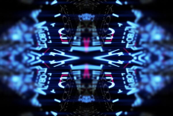 Abstract digital art 4K video loop with neon colors, light patterns against dark backdrop.