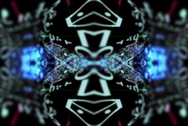 Abstract digital art video loop with neon colors, light patterns against dark backdrop.