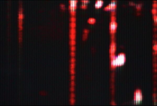 Close-up 4K looping video of a colorful pixel grid animation with red, green, and blue hues, forming an intricate animated display.