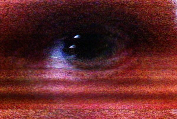 Abstract 4K video loop close-up of colorful digital eye distortion.
