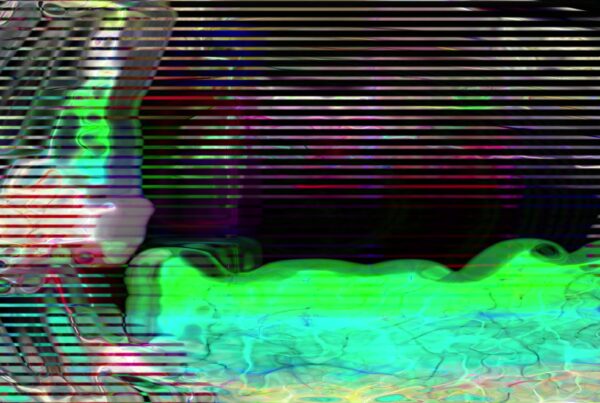 Vibrant 4K video loop of abstract art with horizontal glitch lines.