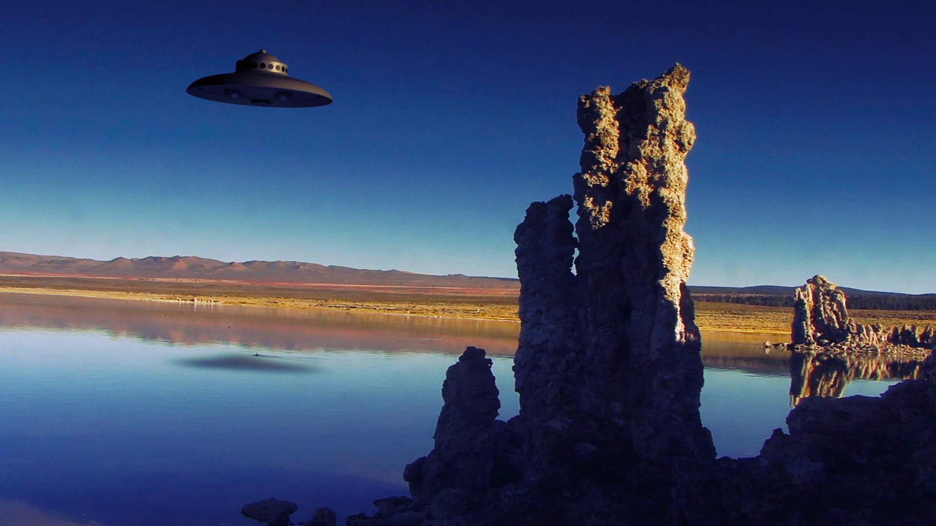 UFO Over Tranquil Alien Landscape HD Video