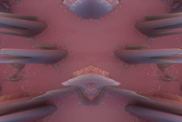 Abstract futuristic symmetrical 4K video loop with elongated, extruding spikes emerging from a textured pink surface.