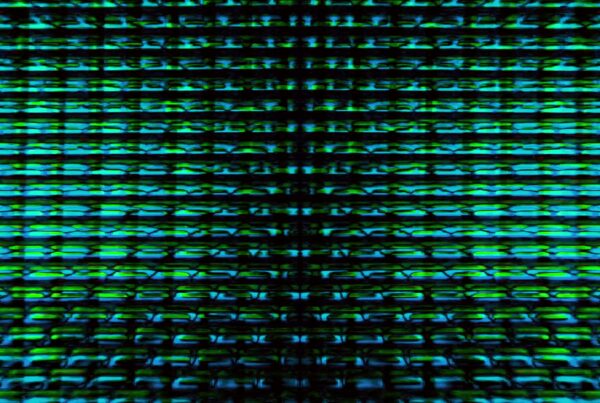 Abstract 4K video loop with vibrant horizontal lines in red, blue and green creating a dynamic, symmetrical technology pattern.