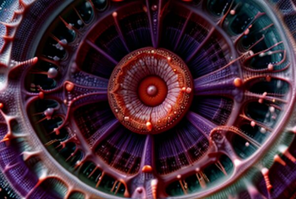 This video loop features an intricate, abstract design resembling a biological or microscopic structure.