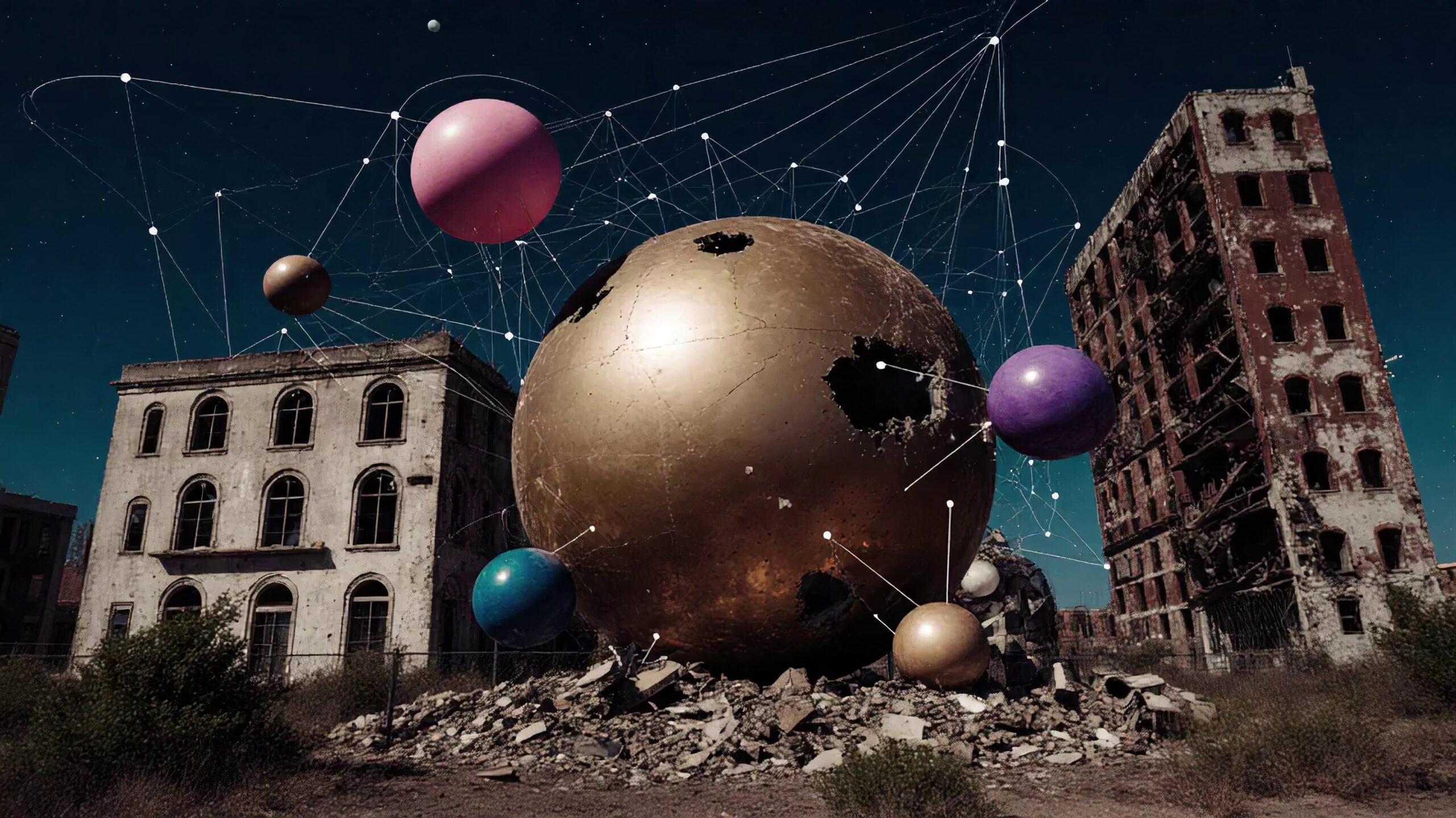 Cosmic Spheres Over Ruins 4K Video