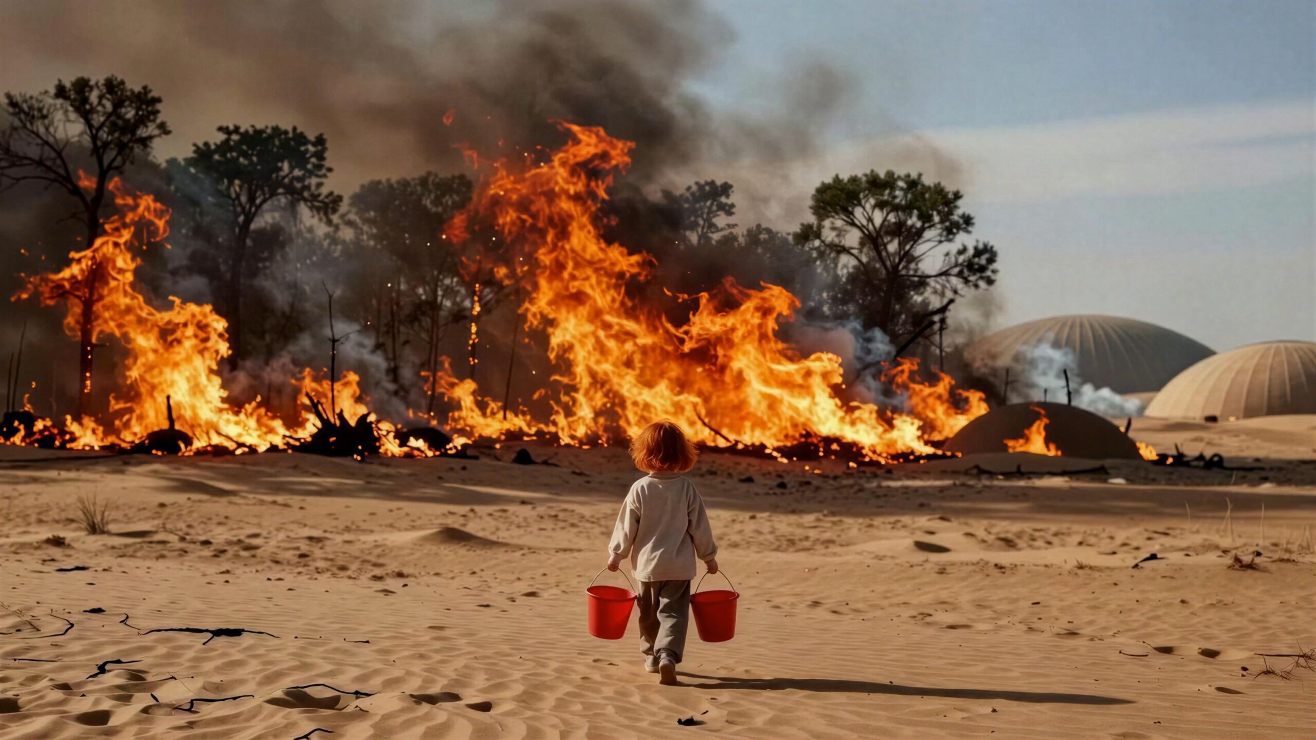 Child Amidst Burning Desolation 4K Video