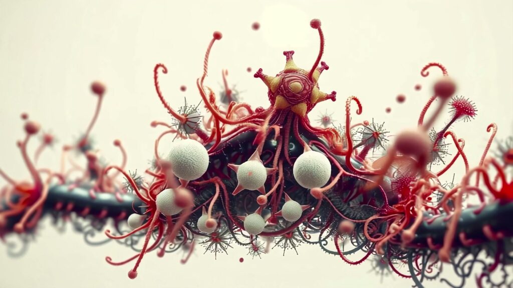 This video sequence showcases intricate, abstract biological forms with flowing tendrils and spherical elements.