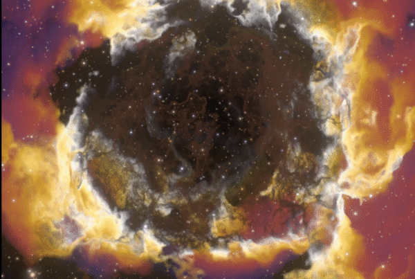 4K vertical video of a vibrant nebula with swirling, colorful gases and stars against a dark space backdrop.