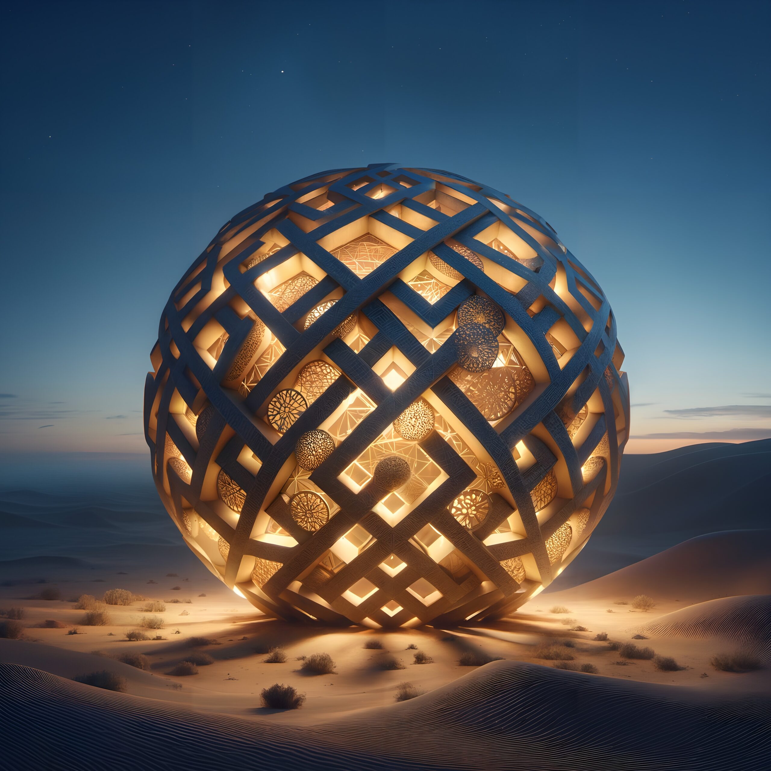 Glowing Sphere in Desert Twilight