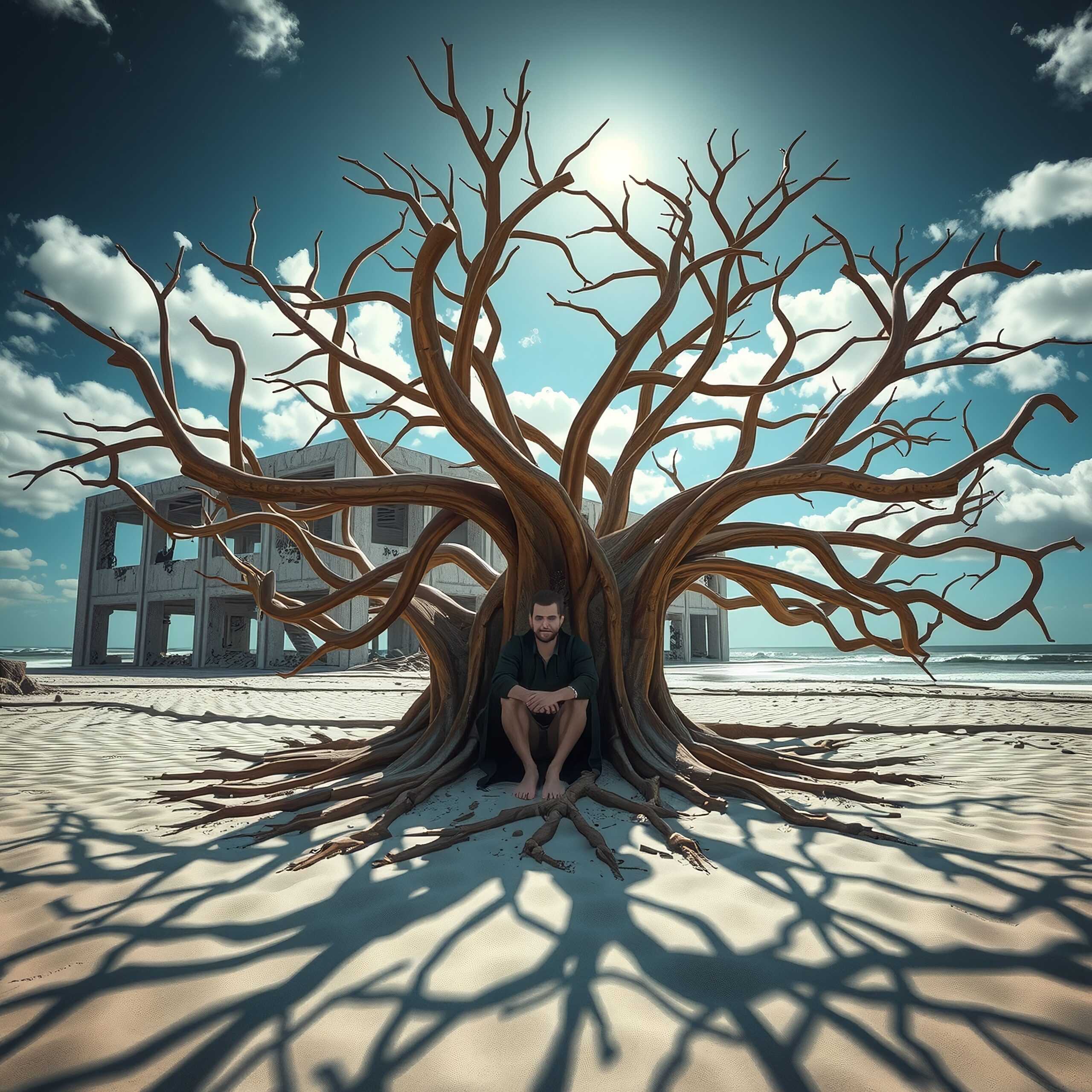 Lonely Tree on Deserted Beach