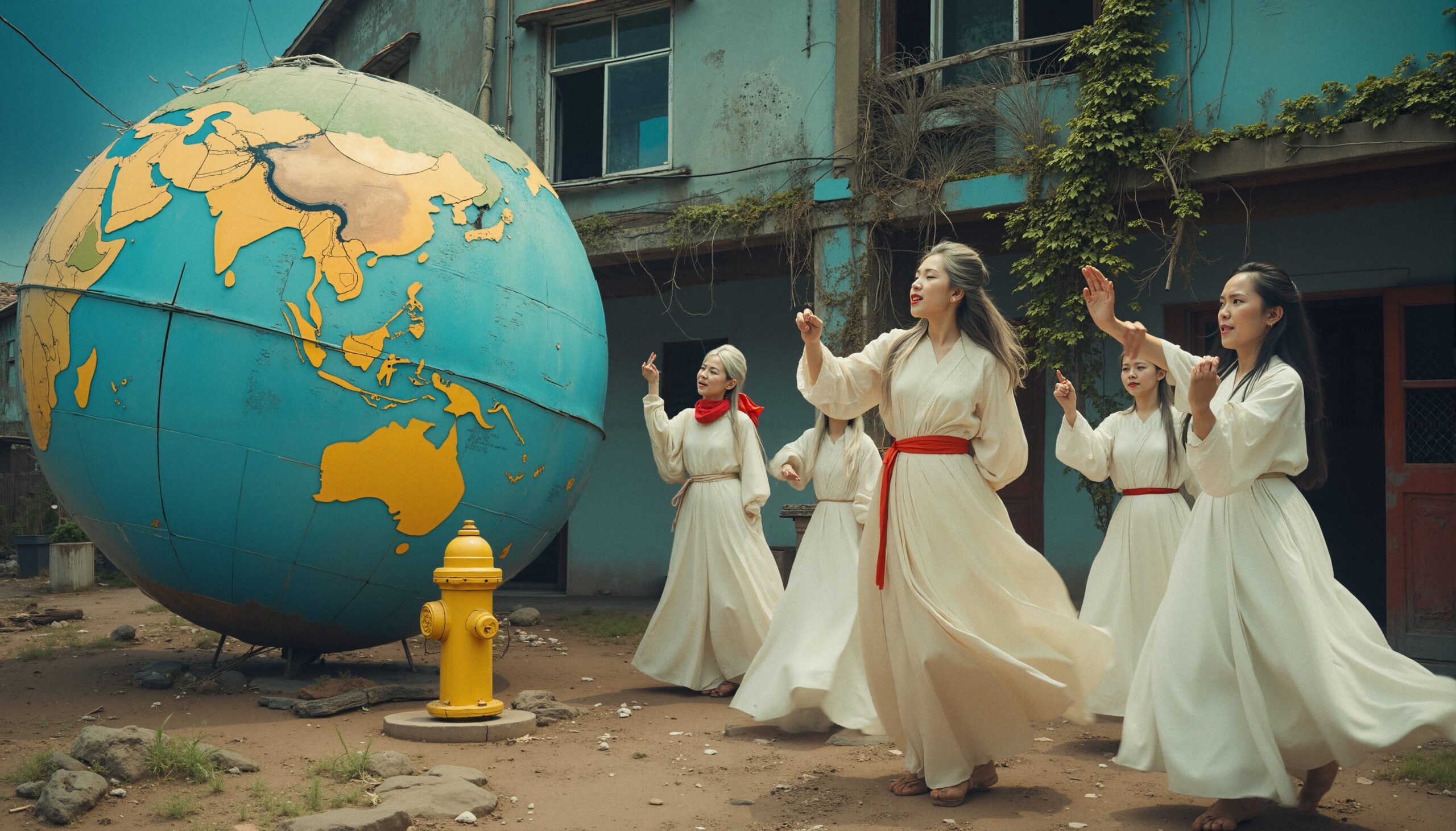 Dancers Surrounding a Giant Globe