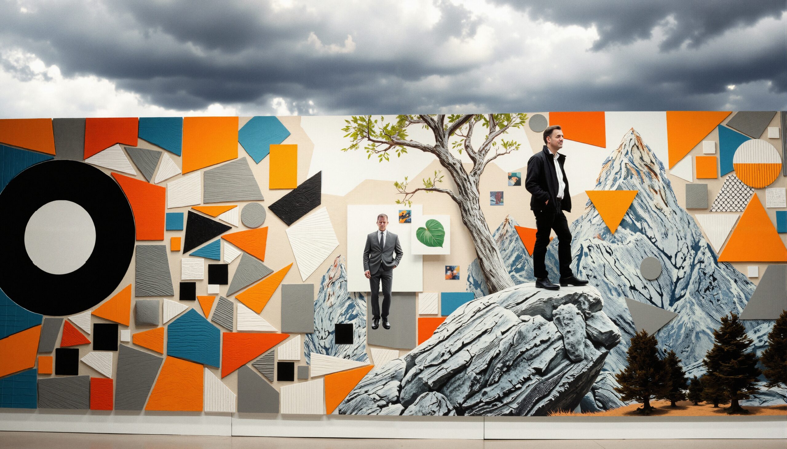 Geometric Mural with Human Figures