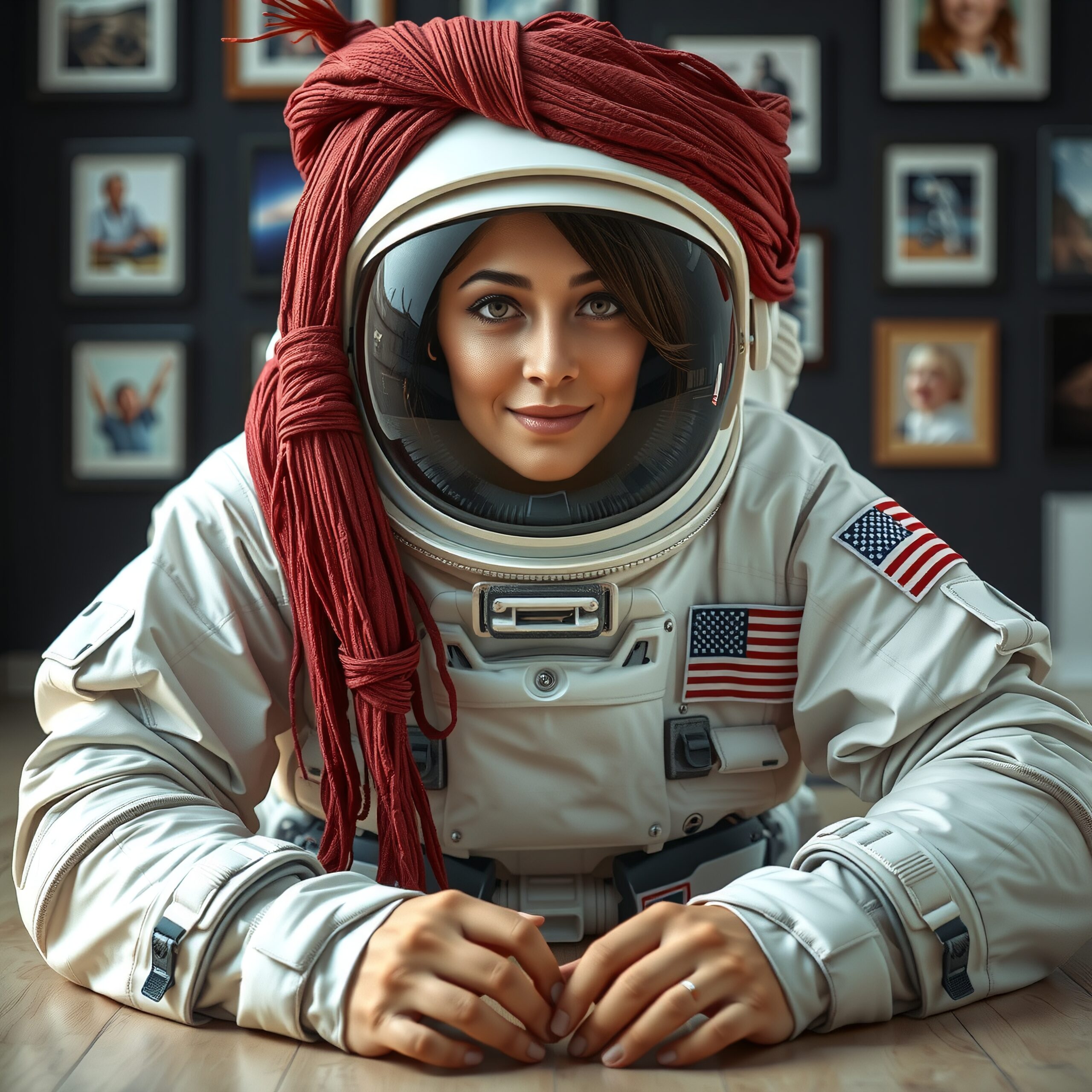 Astronaut with Vibrant Red Scarf