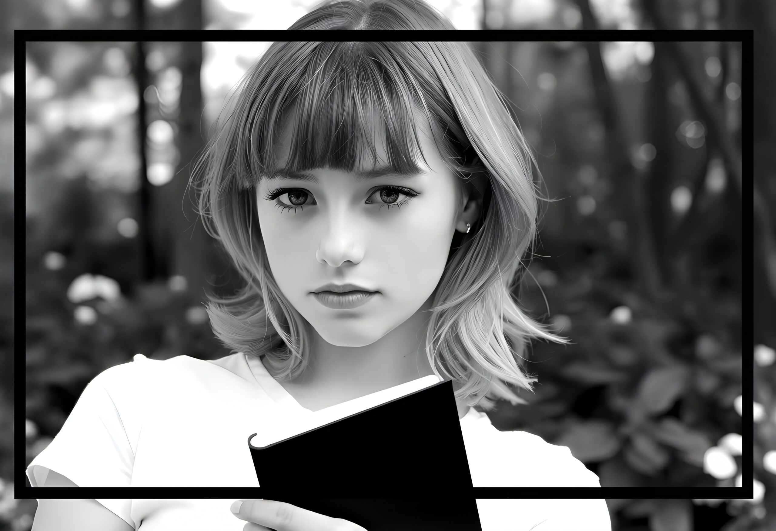 Monochrome Portrait Holding Book