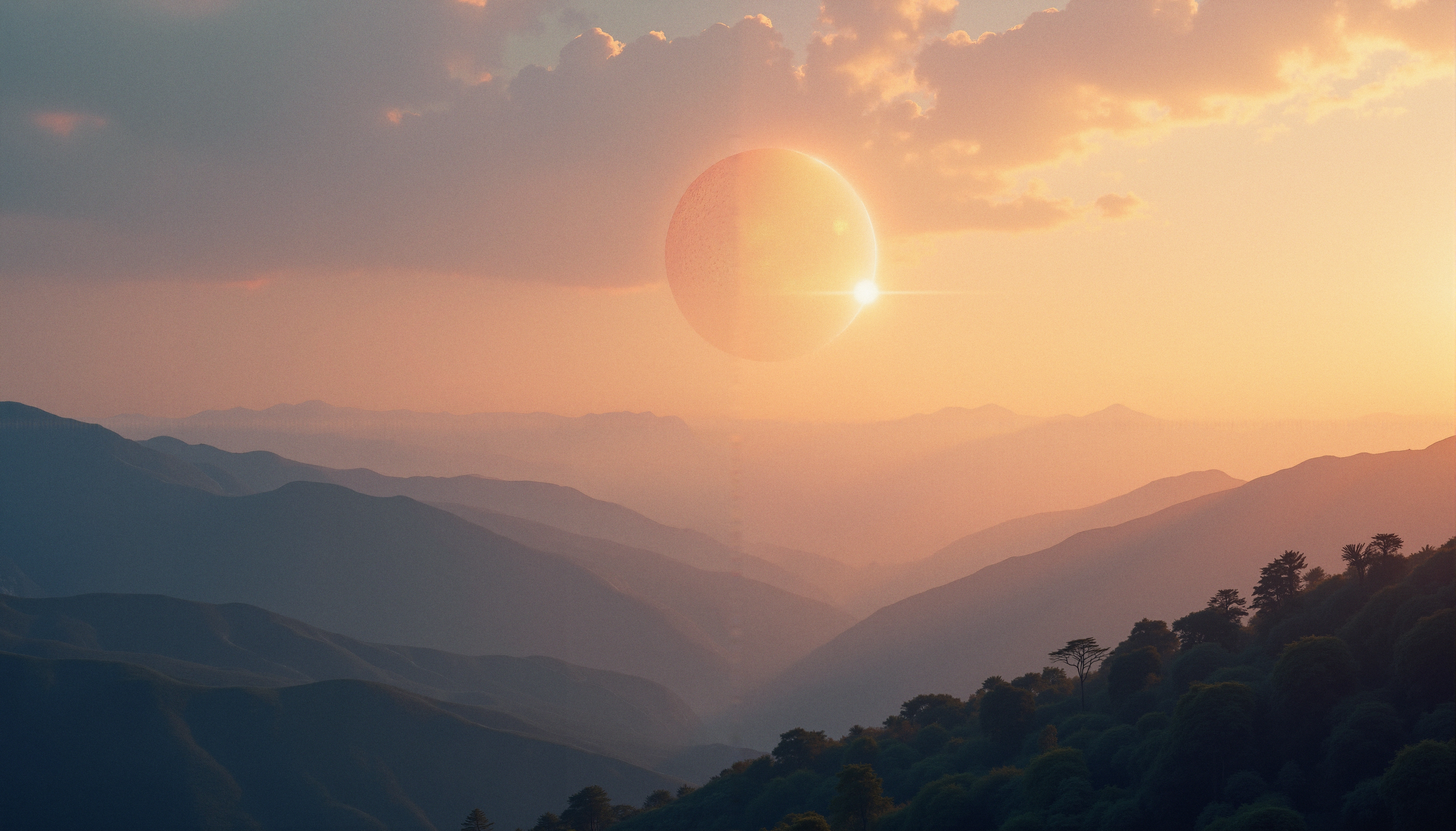 Surreal Mountain Sunset Landscape
