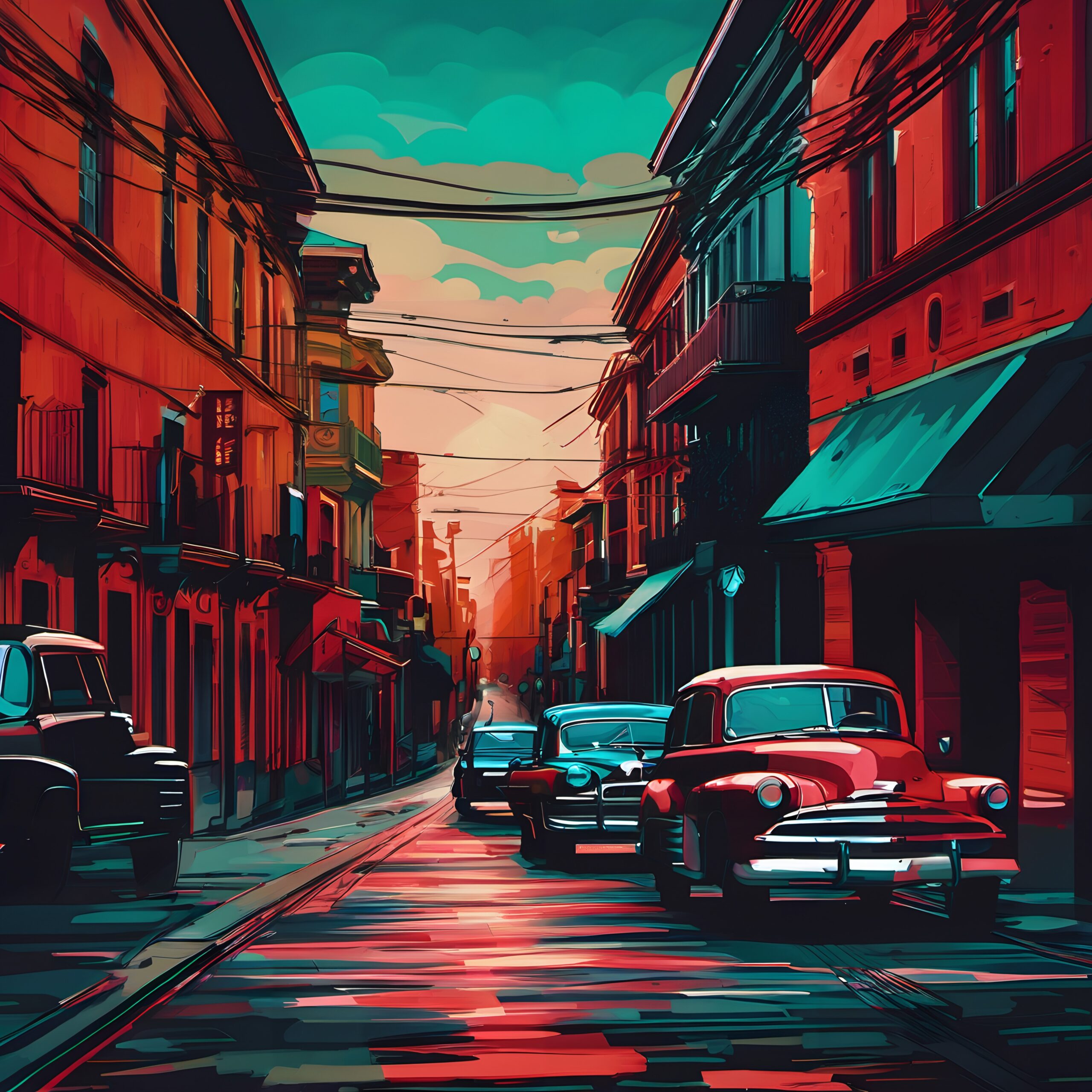 Nostalgic Urban Streetscape Art