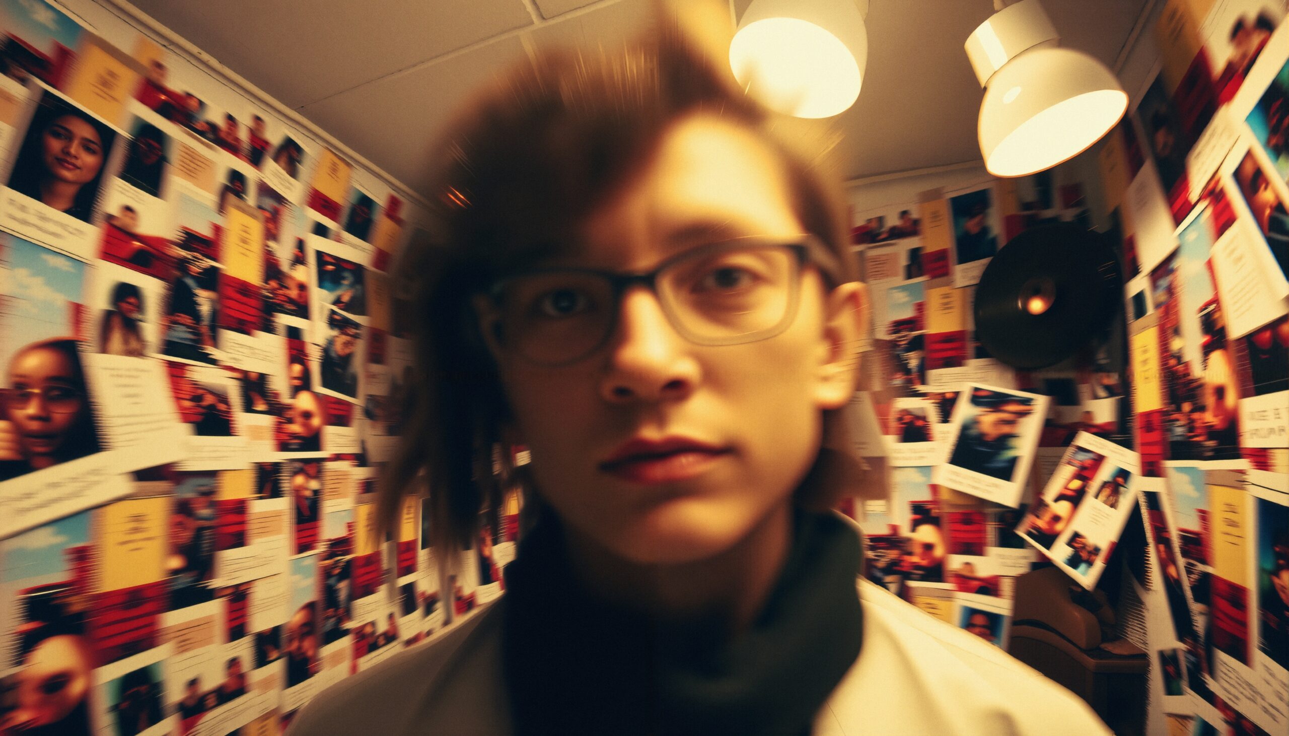 Blurred Portrait Amidst Photo Chaos