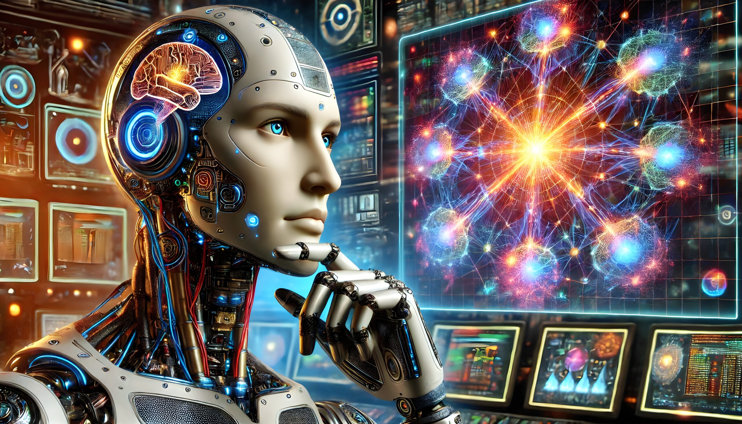 Contemplative Robot in Futuristic Lab