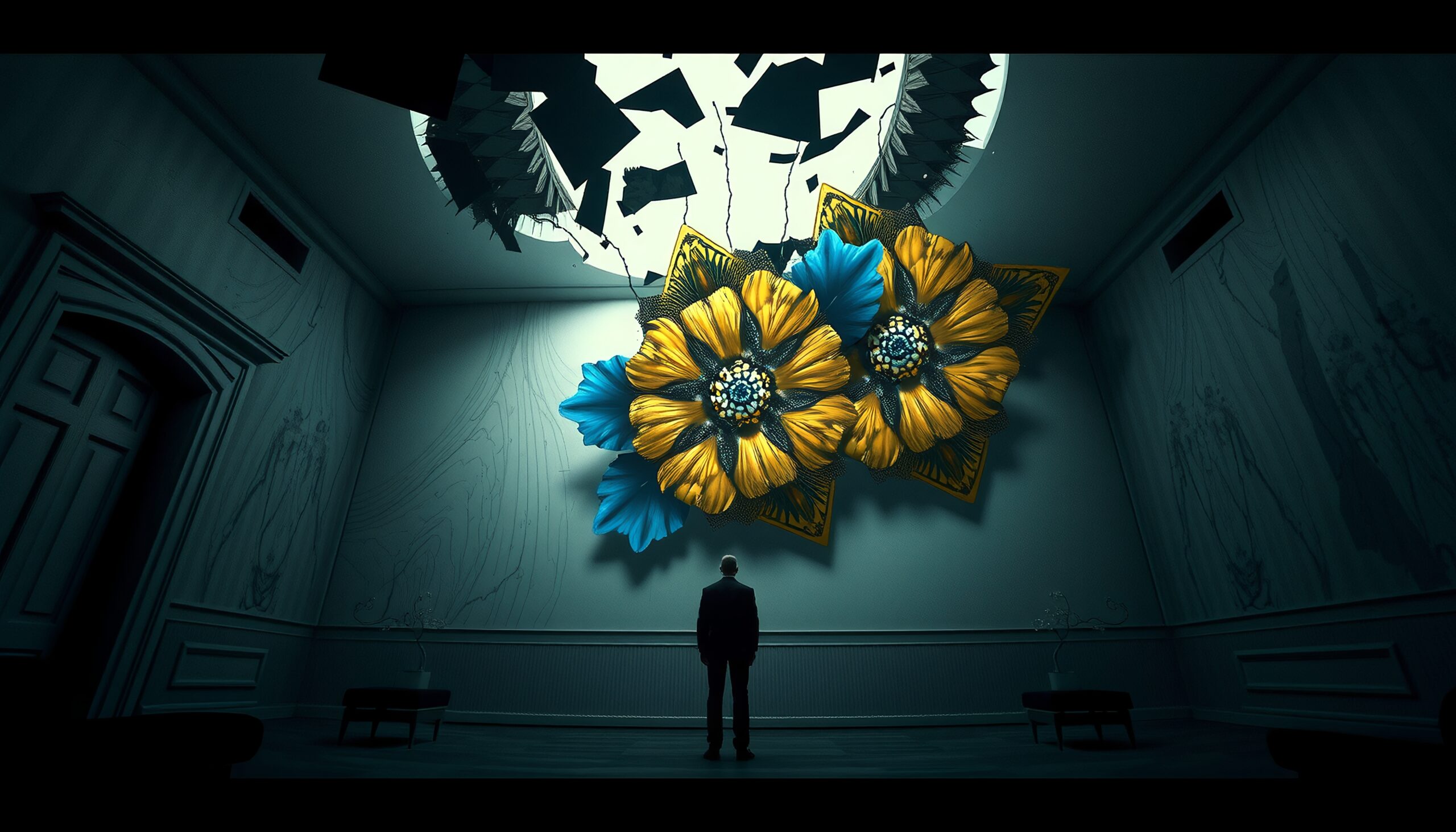 Surreal Room with Giant Flowers