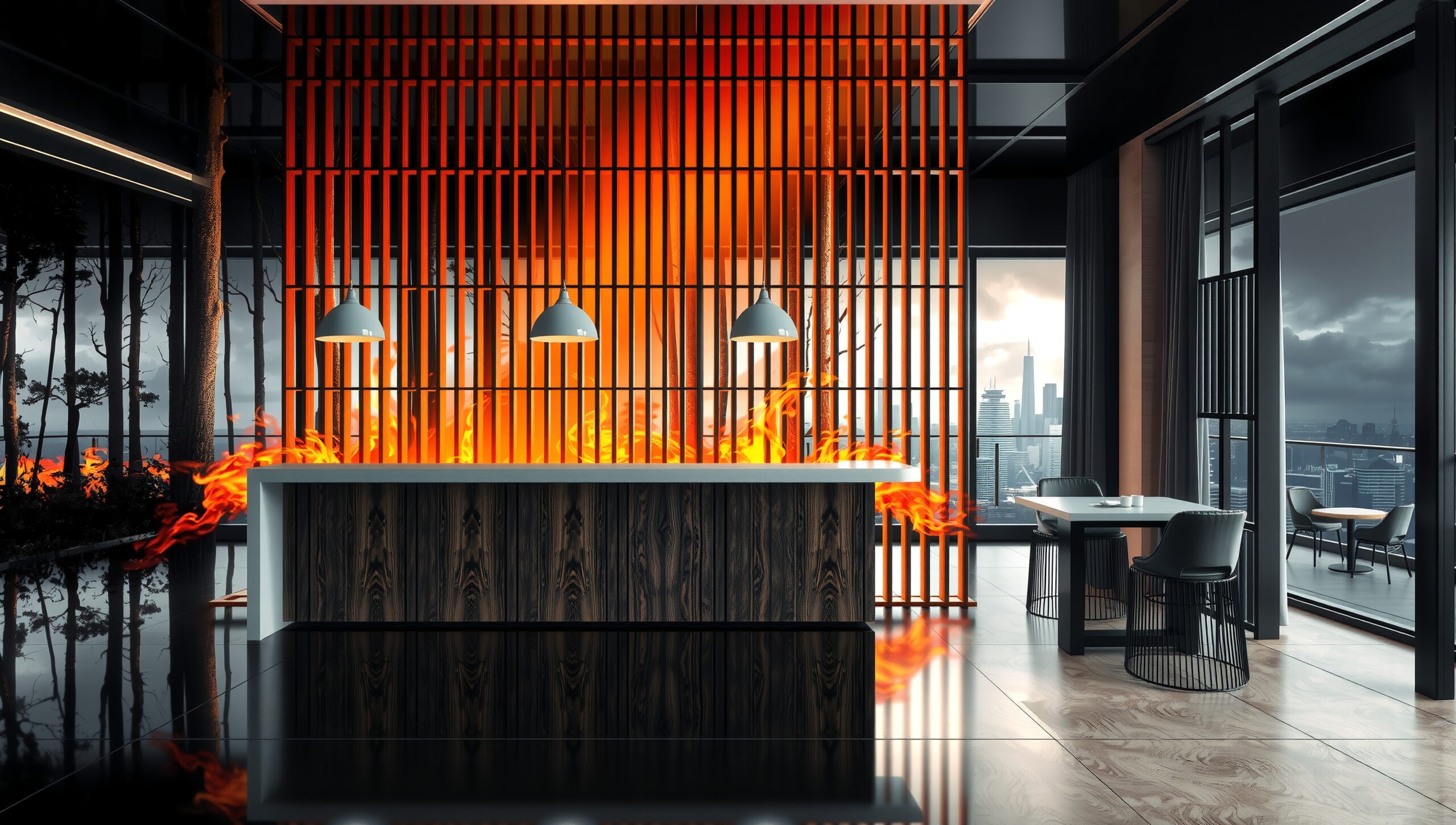 Flames Behind Modern Interior Design