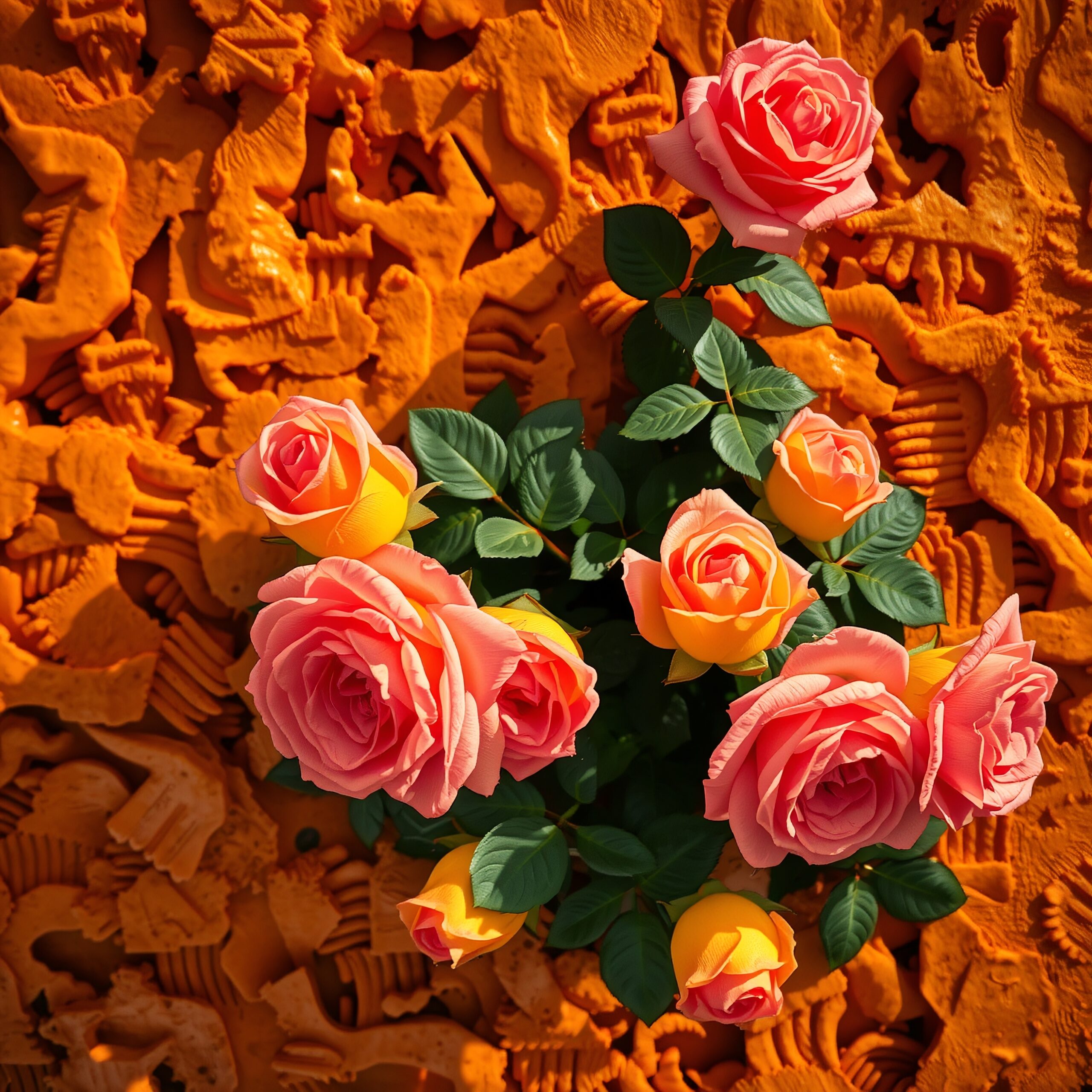 Elegant Roses on Orange Canvas