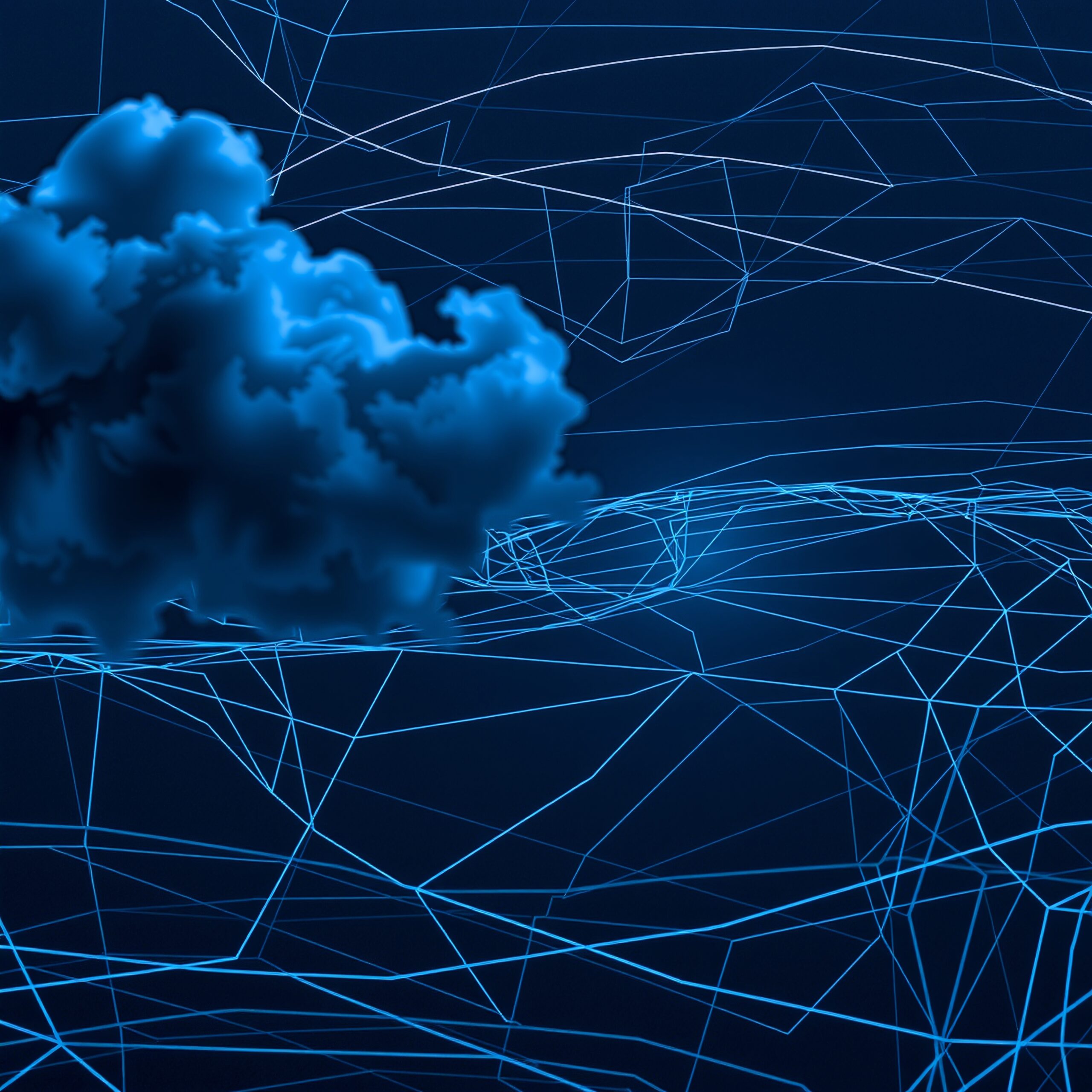 Floating Cloud Amid Digital Lines