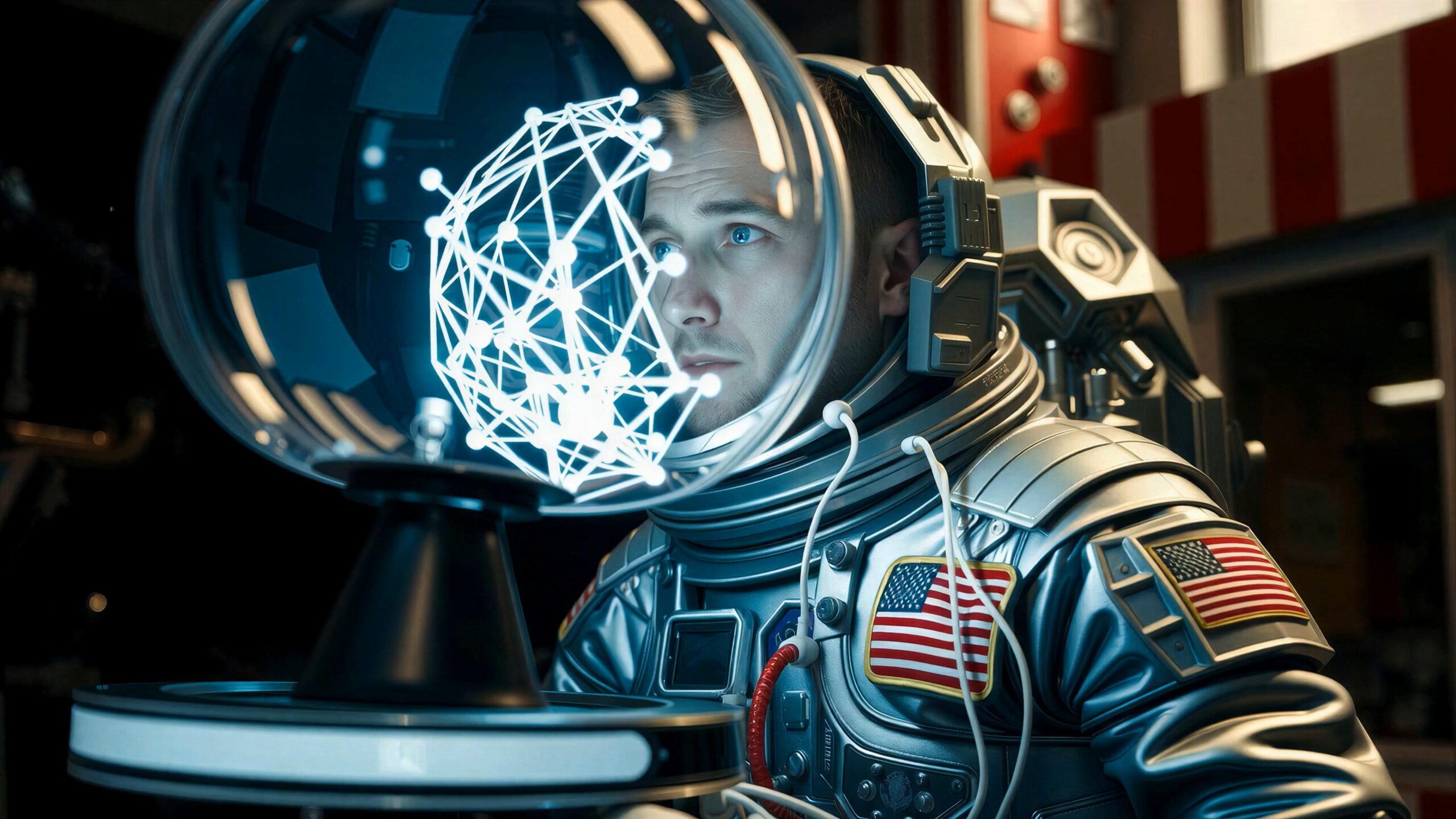 Astronaut Gazing Through Holographic Globe 4K Video