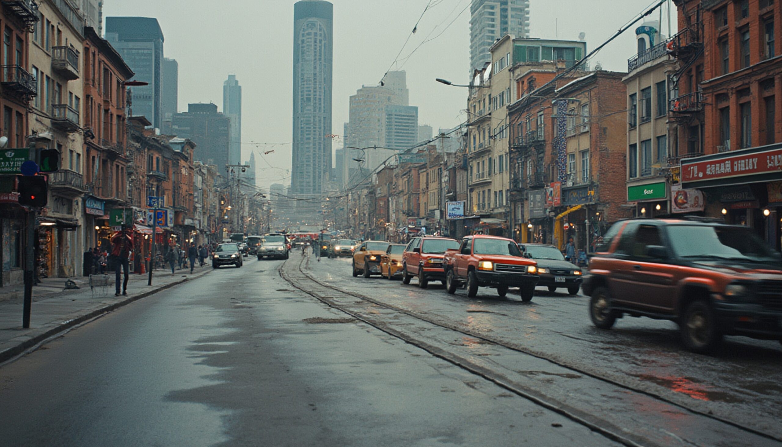 Urban Street Scene with Skyscrapers