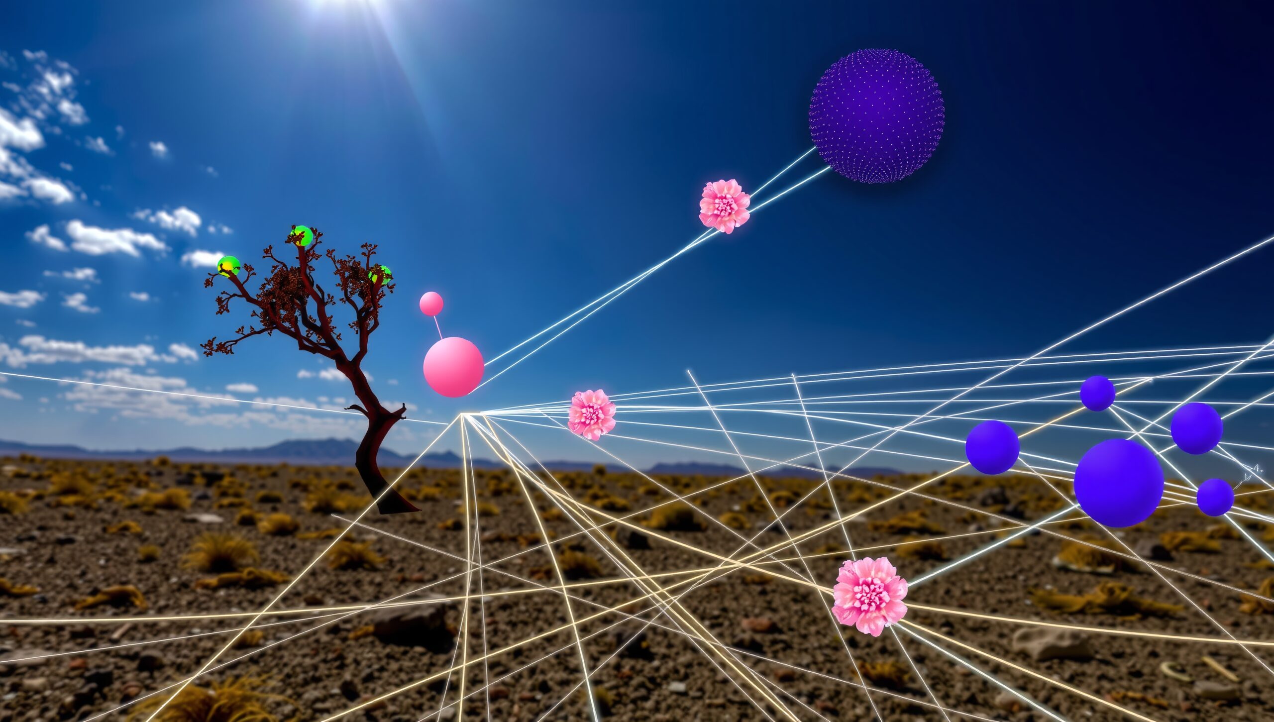 Surreal Desert with Floating Orbs