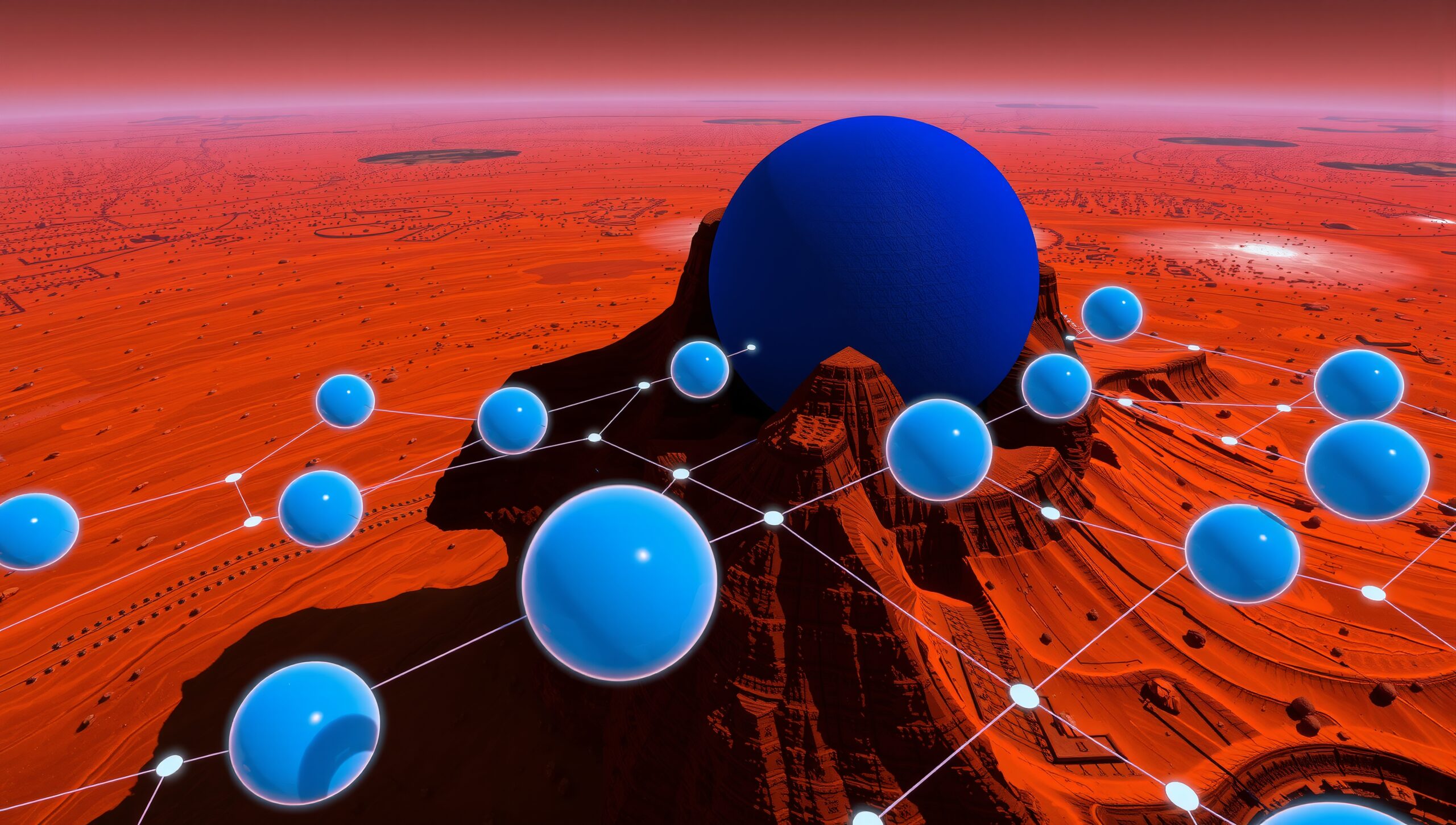 Futuristic Blue Spheres in Desert