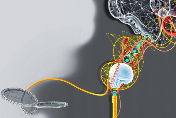 Abstract digital artwork depicting AI integration.