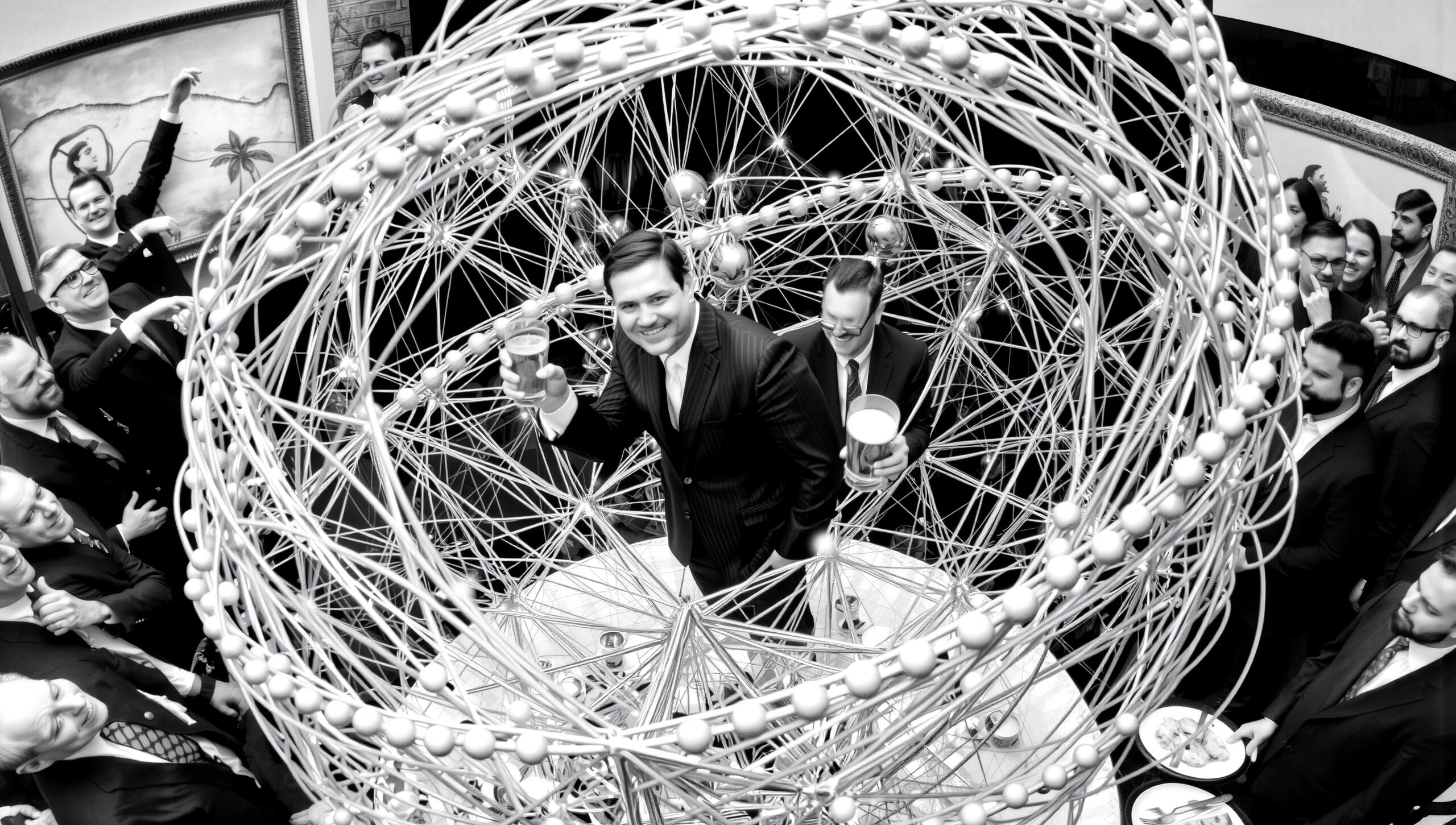 Networking Cheers inside Wire Sculpture