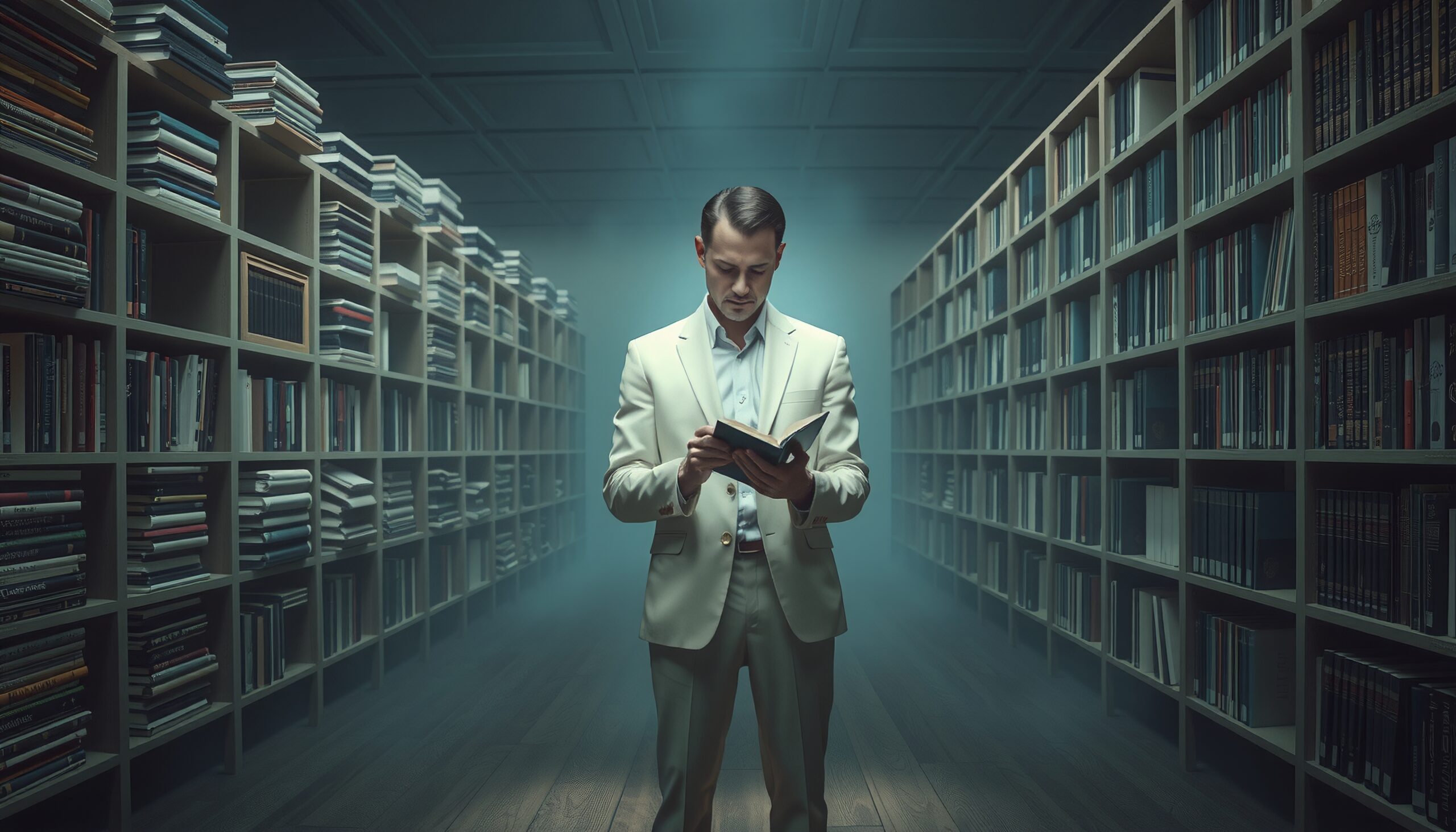 Library Man Reading Book