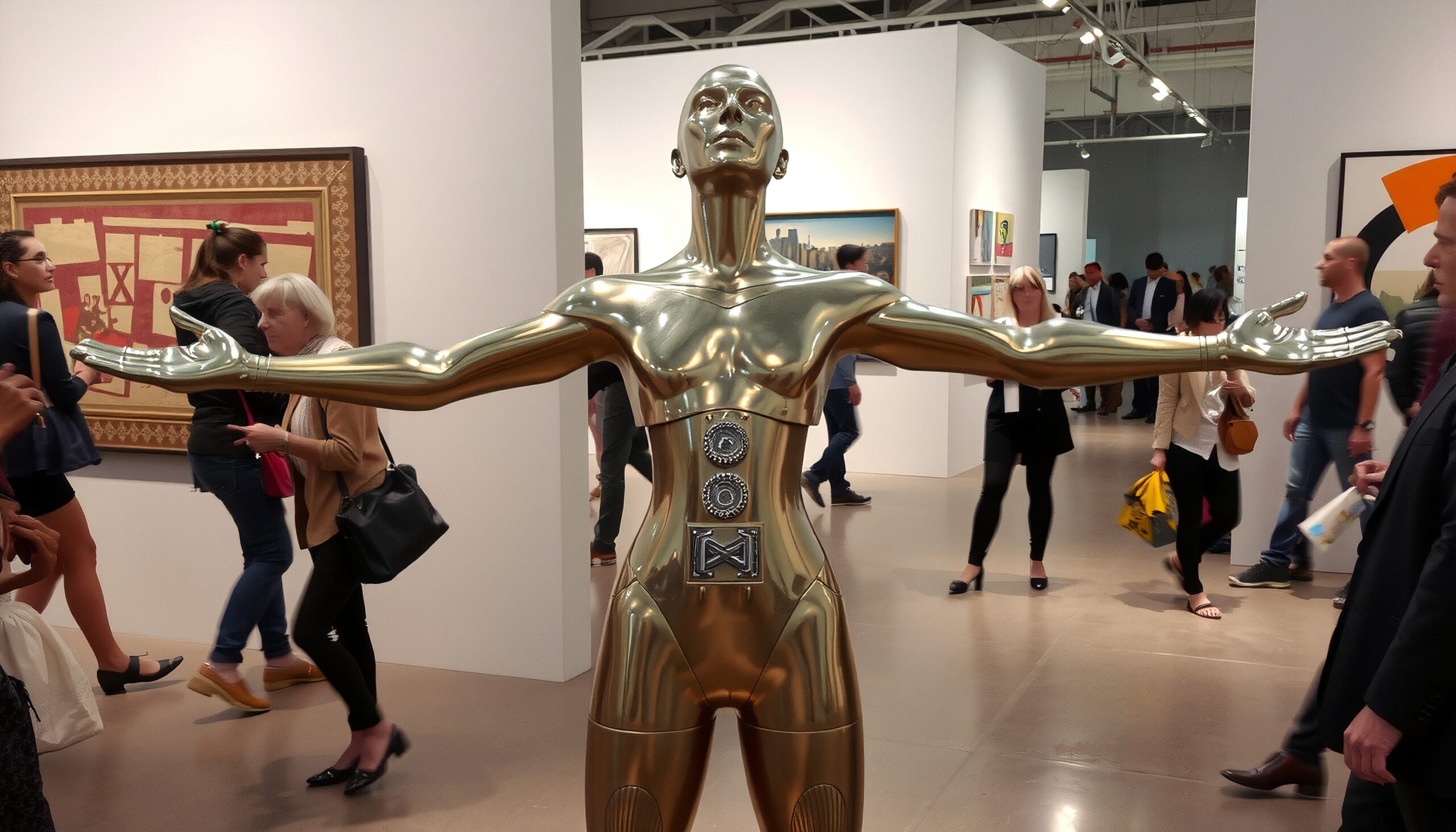 Golden Sculpture in Art Gallery