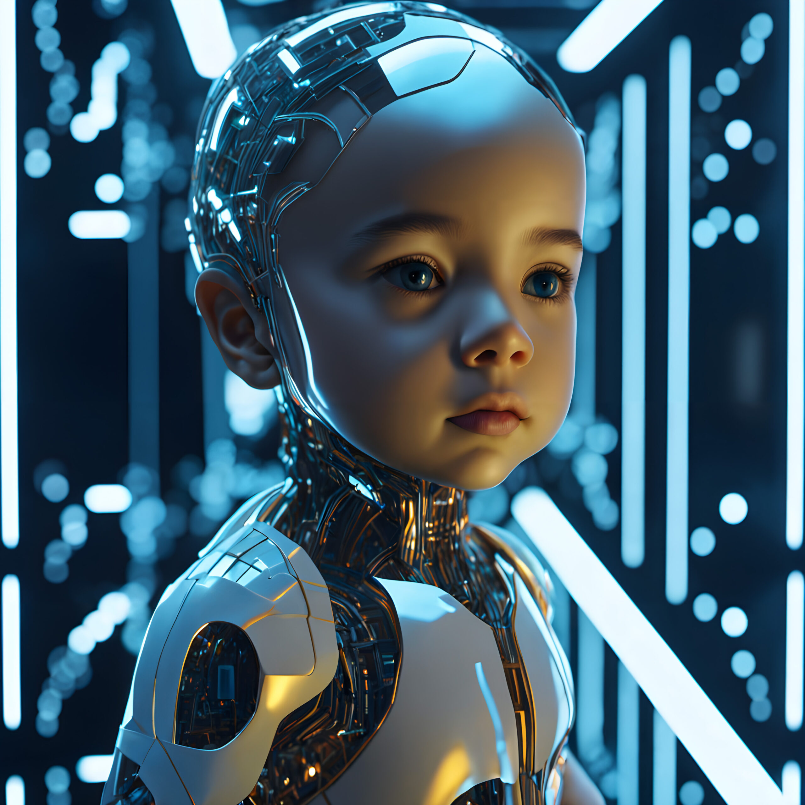 Futuristic Robot Child with Human-like Features