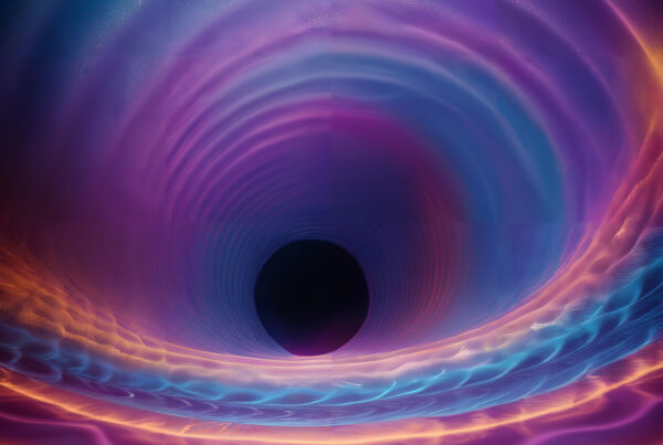 A digital illustration of colorful swirls of light.