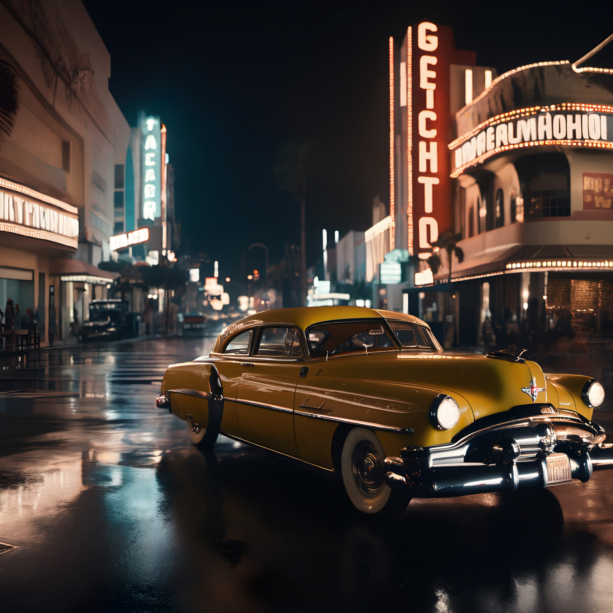 Vintage Cadillac in 1950s Hollywood