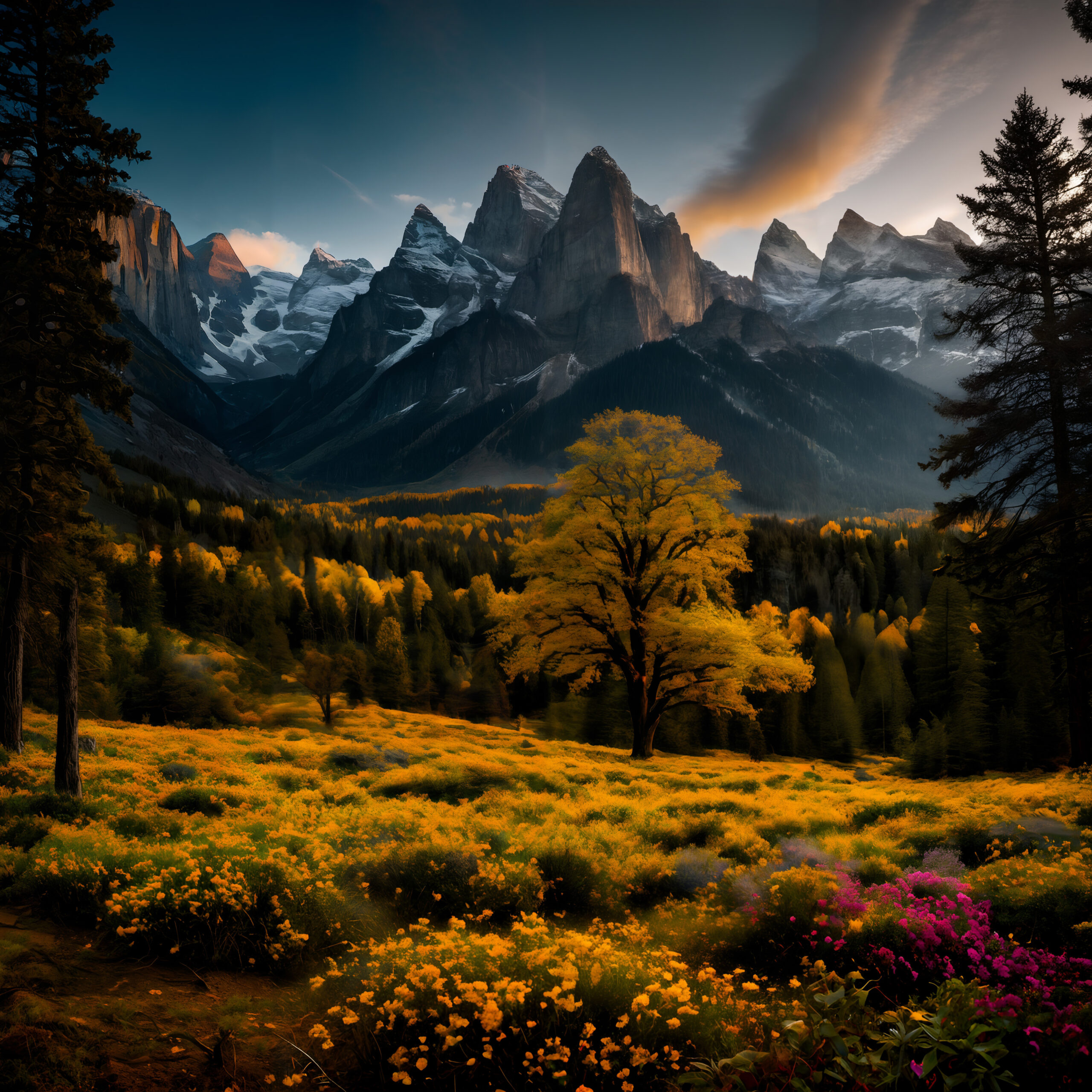 Mountain Valley with Colorful Wildflowers
