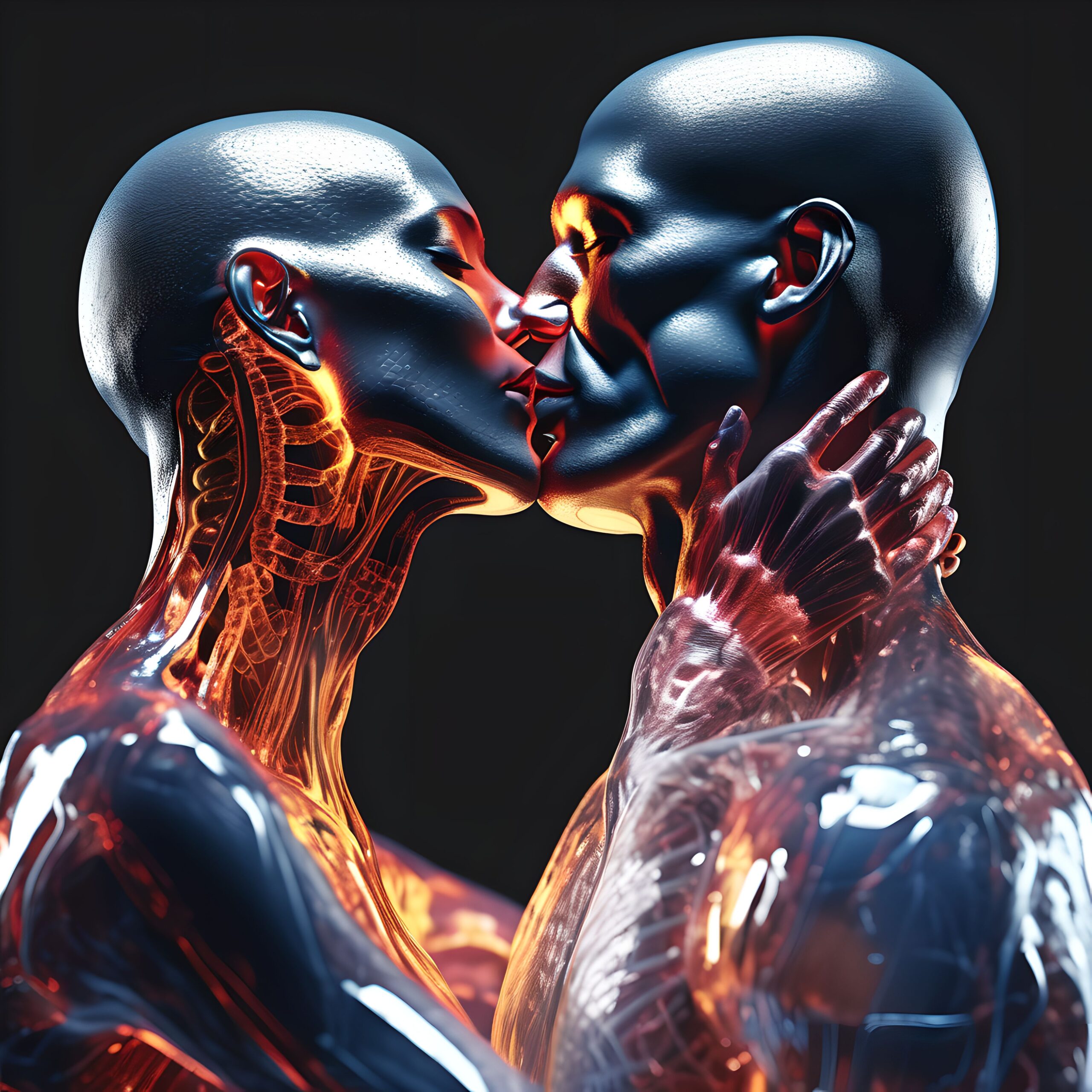Futuristic Robotic Couple Embrace