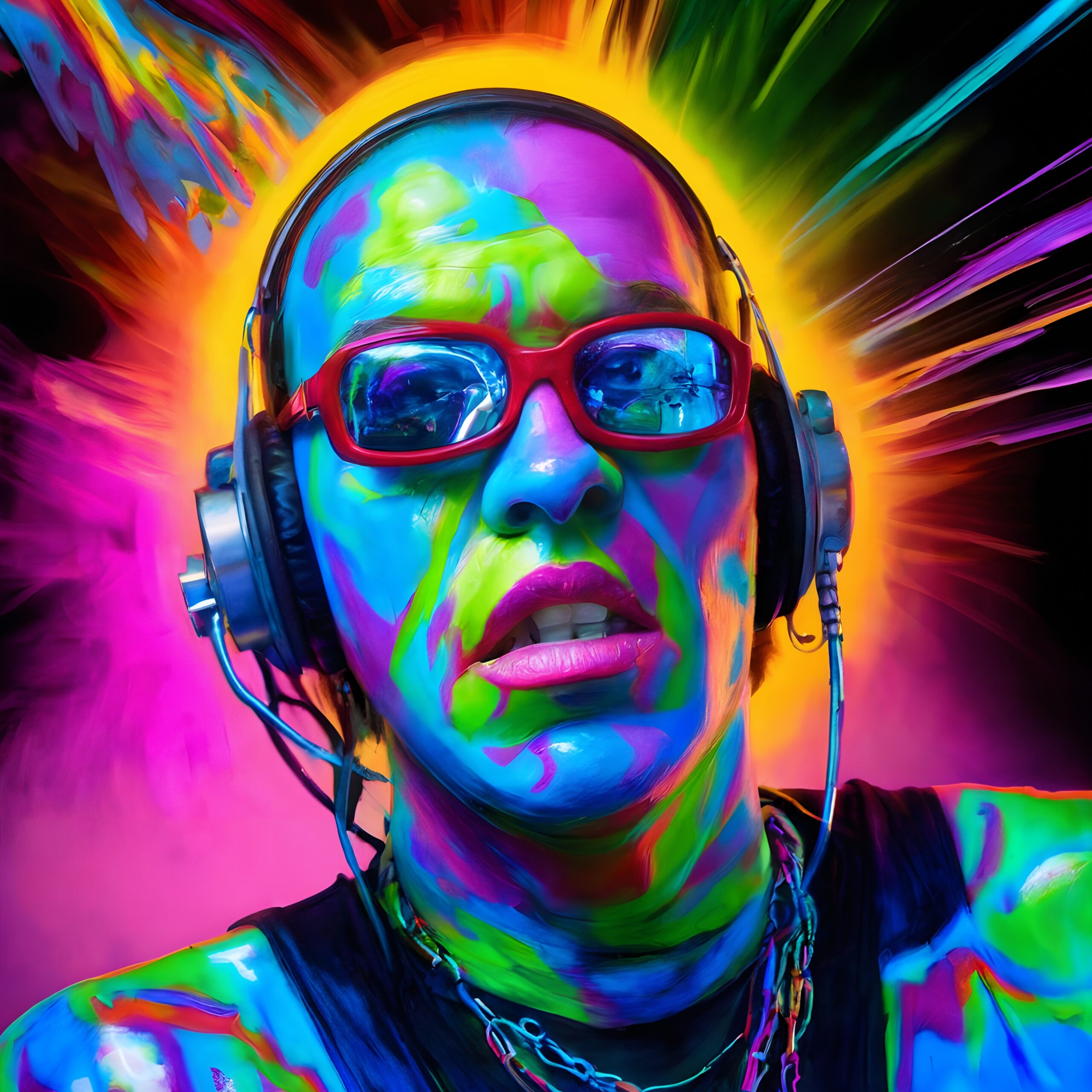 Vibrant Multicolored Headphones Portrait