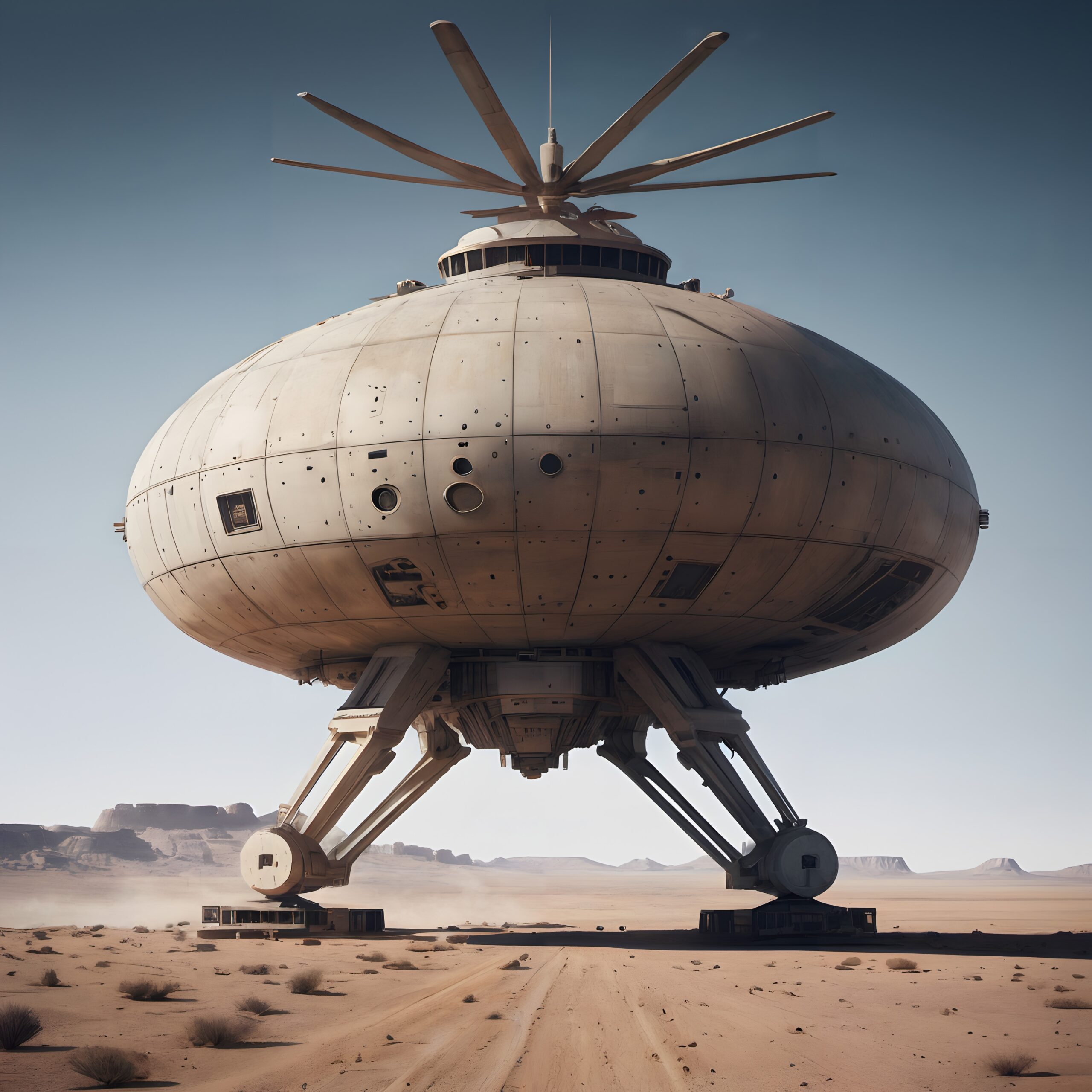 Futuristic Spaceship in Desert Landscape