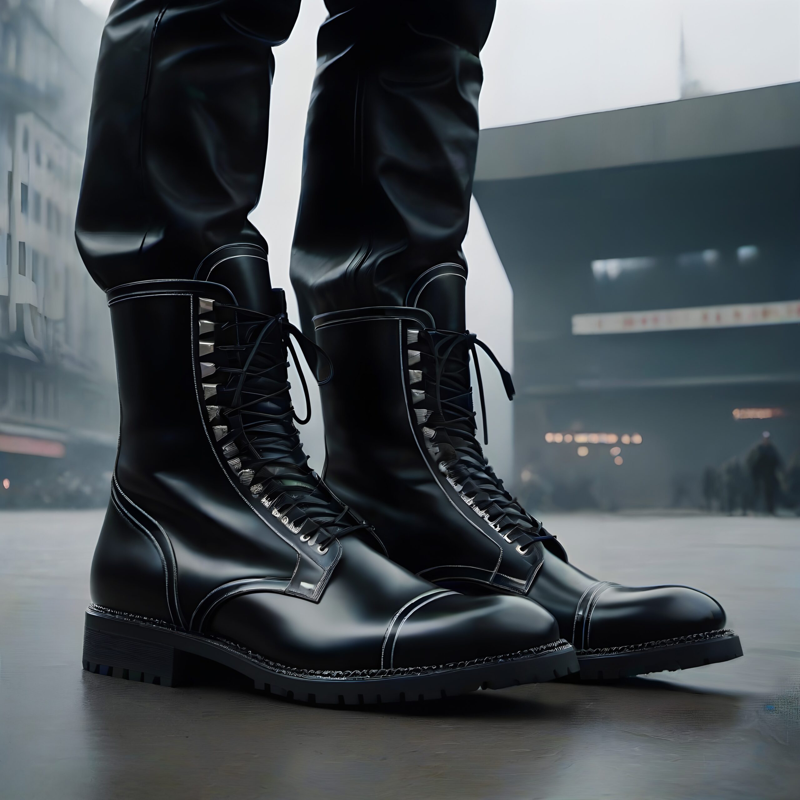 Black Leather Boots in City