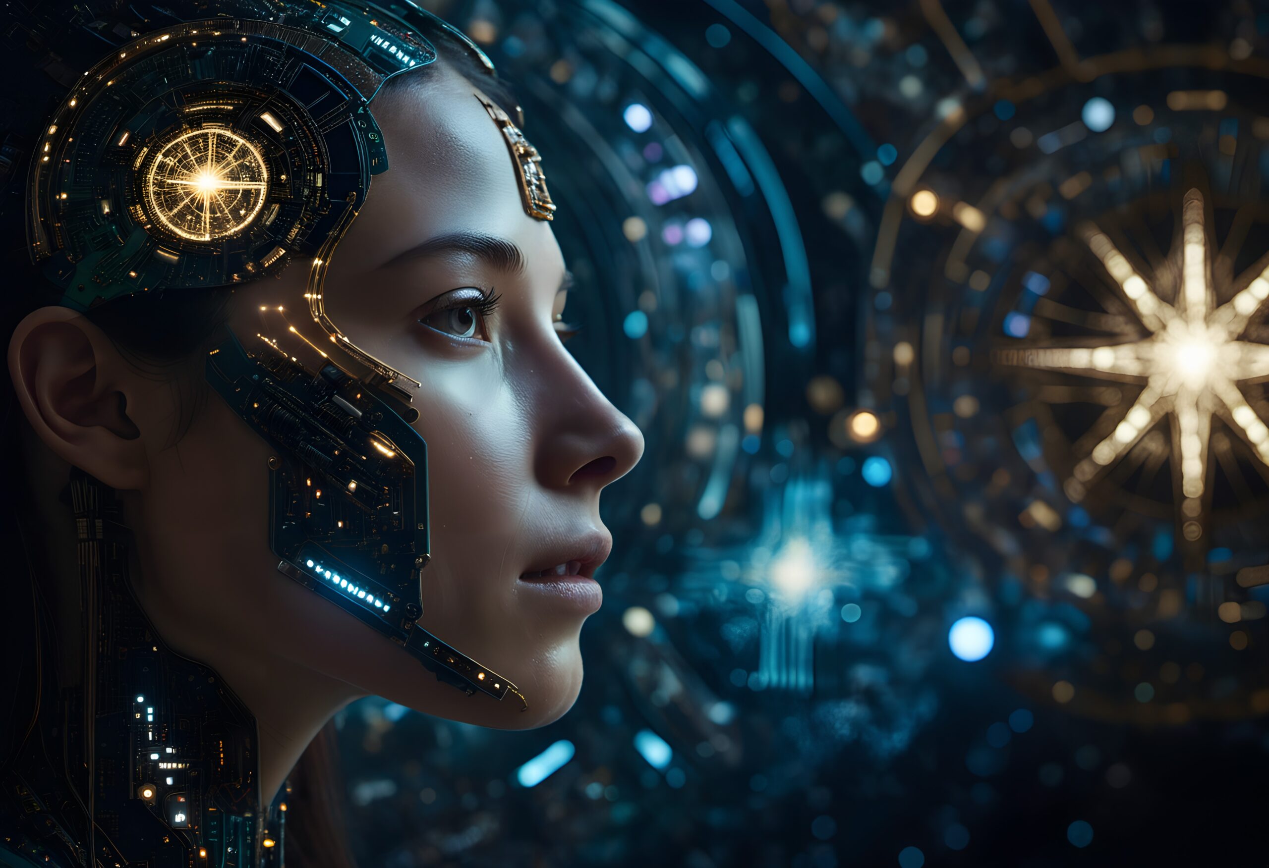 Cybernetic Human in Futuristic Setting