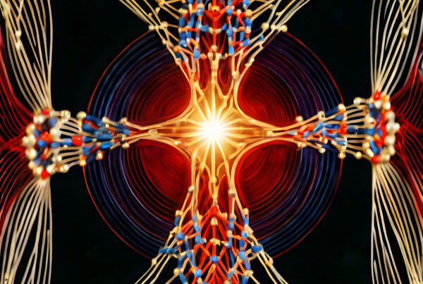 A digital illustration merging quantum energy and spirituality.